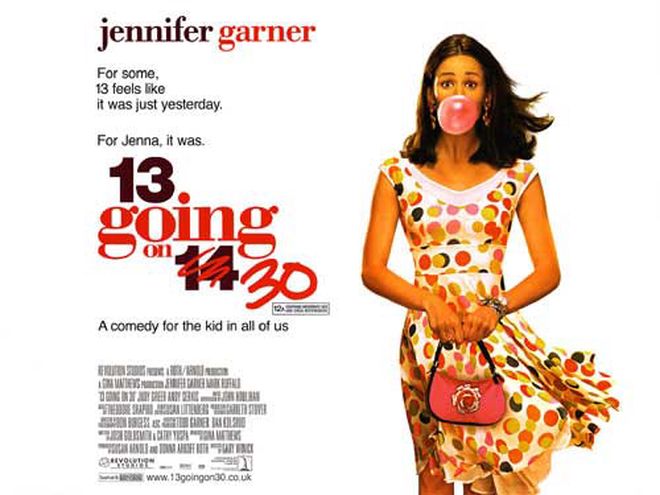 movie poster with young adult woman in pretty summer dress blowing a bubble gum bubble
