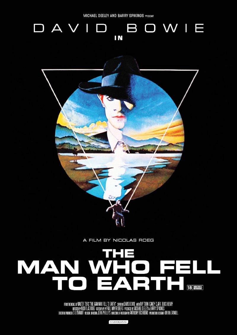 poster of a mysterious man wearing a hat superimposed over a mountain valley landscape