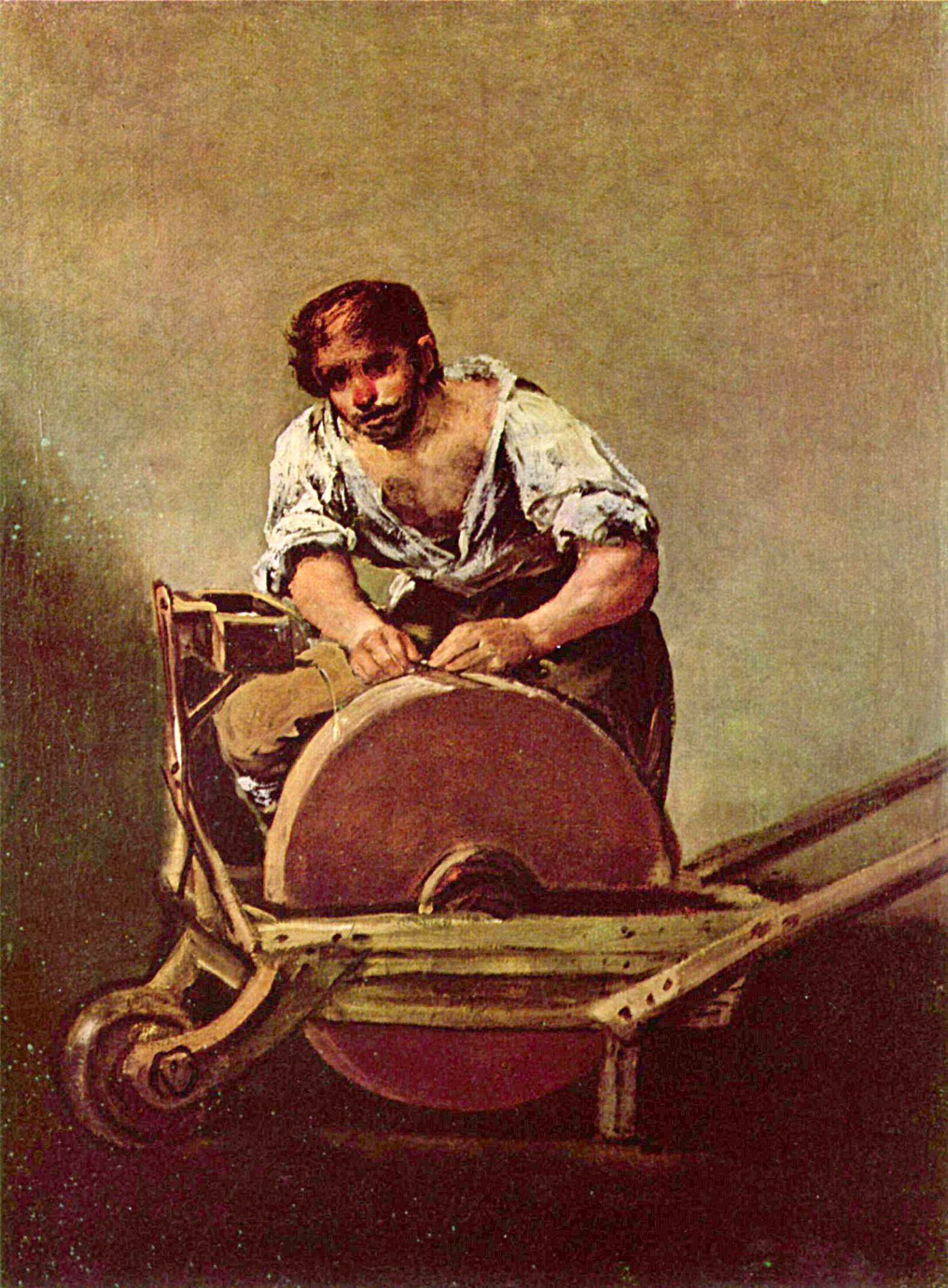 painting of man working at grindstone