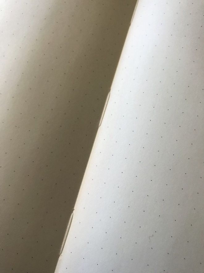 The MUJI has a stitched binding similar to the Midori MD. The notebook lays flat easily.