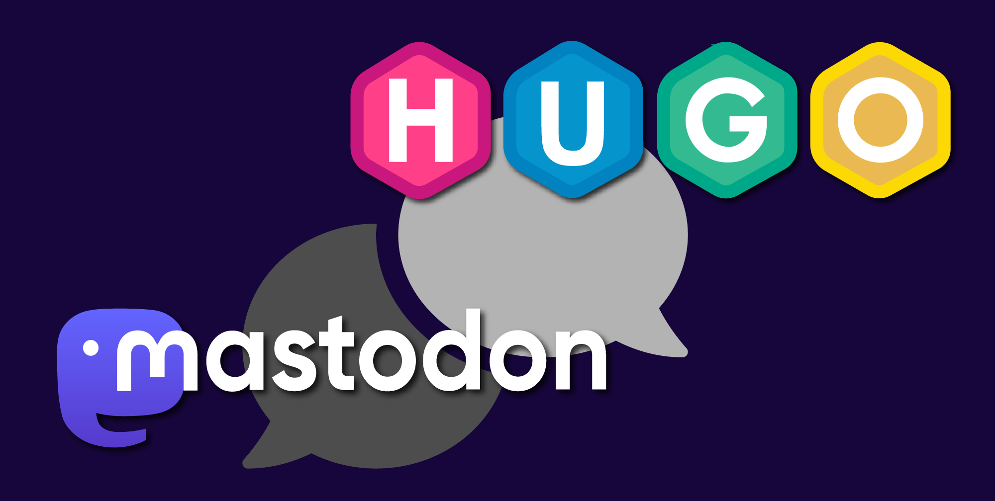 Logos of Mastodon and Hugo static site generator over two comment bubbles